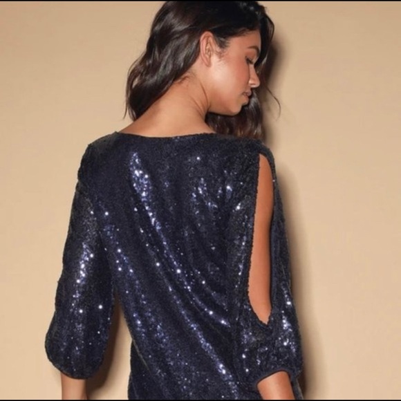 Lulus Navy Sequin Shift Dress - Picture 4 of 5